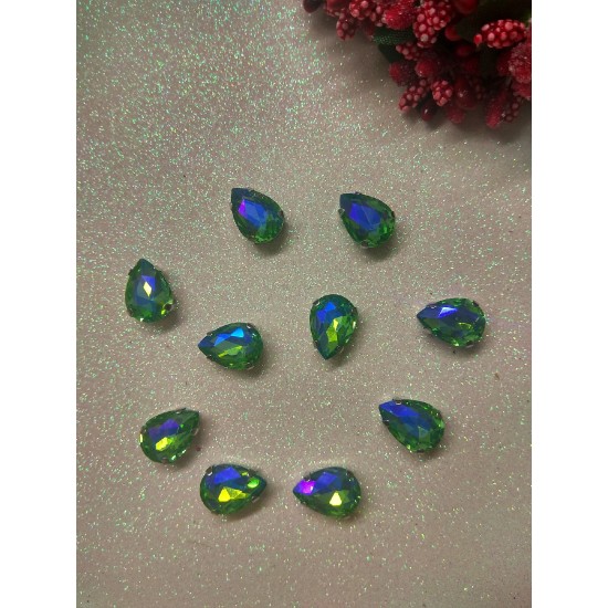 Стразы в цапах "Капля" цв. зеленый хамелеон, цена за 1 шт